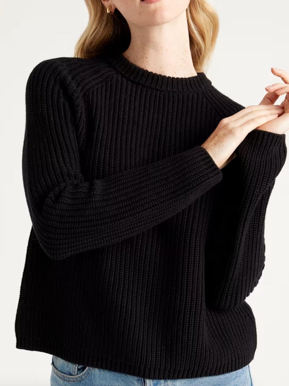 100% Organic Cotton Fisherman Crew Black Sweater Medium | Quince